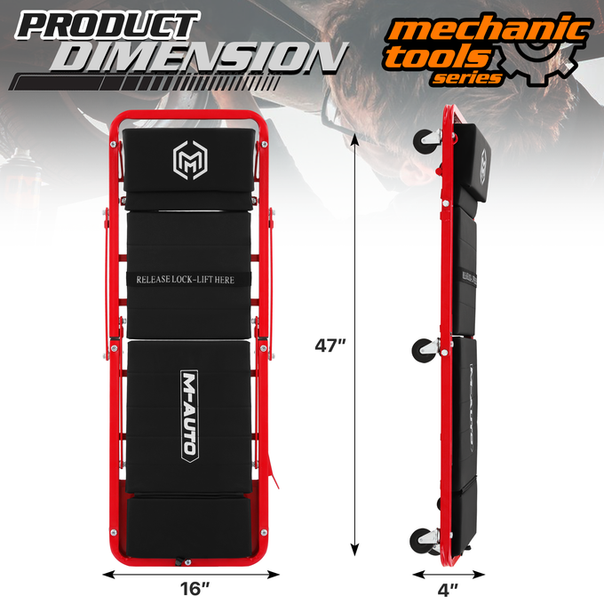 Plastic Rolling Garage Creeper <br>Dimensions: 48 x 19 x 4 in.