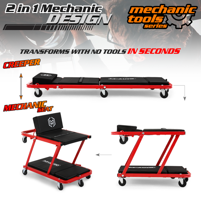 Plastic Rolling Garage Creeper <br>Dimensions: 48 x 19 x 4 in.