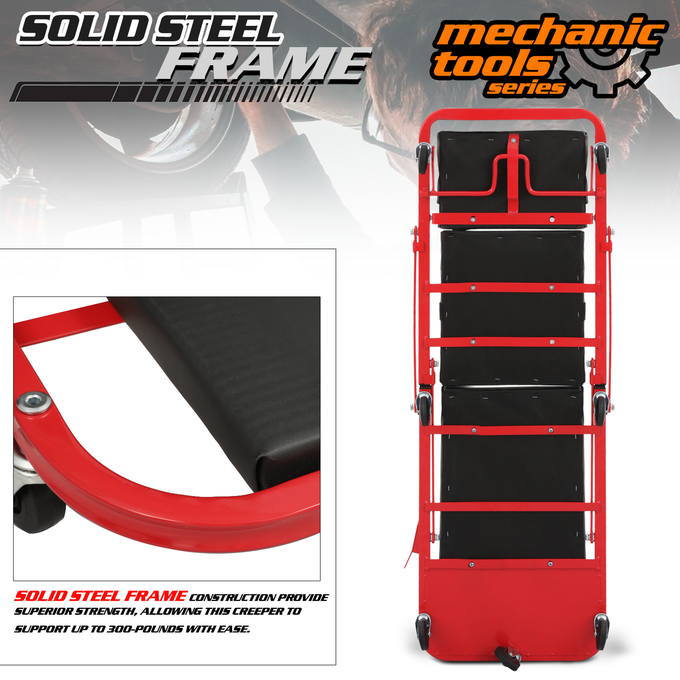 Plastic Rolling Garage Creeper <br>Dimensions: 48 x 19 x 4 in.