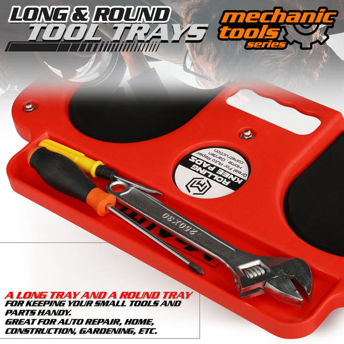 Durable Rolling Knee Creeper w/Tool Tray <br>Dimensions: 20 x 10 x 3.5 inches