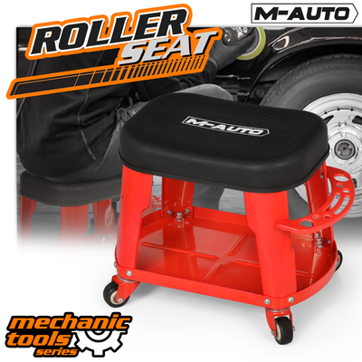 Heavy Duty Garage Rolling Workshop Stool <br>Dimensions: 16.5 x 10.5 x 14 in.