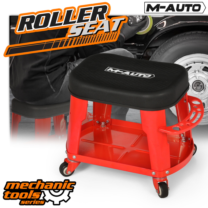 Heavy Duty Garage Rolling Workshop Stool <br>Dimensions: 16.5 x 10.5 x 14 in.