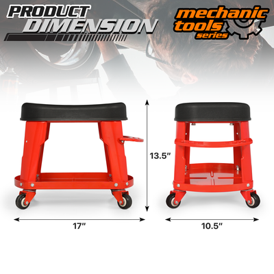 Heavy Duty Garage Rolling Workshop Stool <br>Dimensions: 16.5 x 10.5 x 14 in.