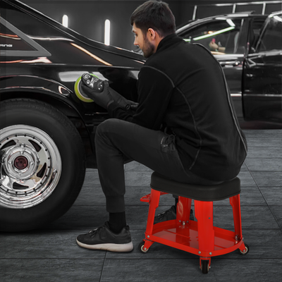 Heavy Duty Garage Rolling Workshop Stool <br>Dimensions: 16.5 x 10.5 x 14 in.
