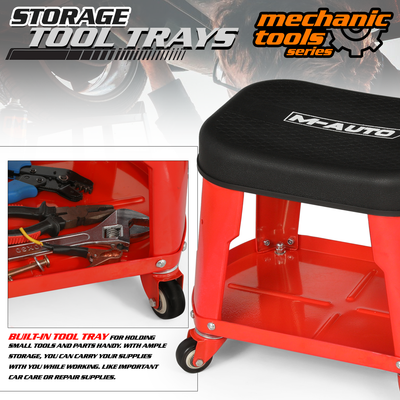 Heavy Duty Garage Rolling Workshop Stool <br>Dimensions: 16.5 x 10.5 x 14 in.