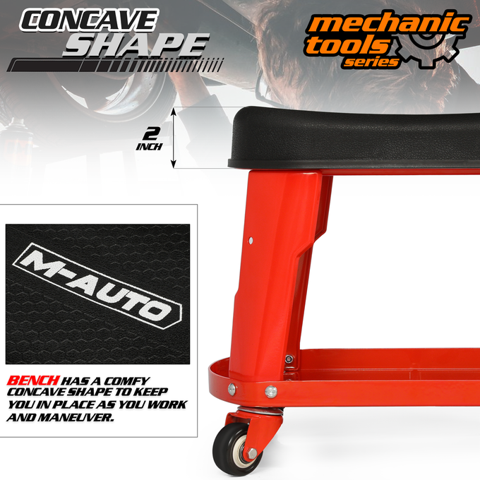 Heavy Duty Garage Rolling Workshop Stool <br>Dimensions: 16.5 x 10.5 x 14 in.