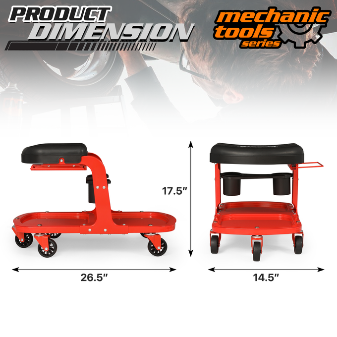 Rolling Shop Mechanic Creeper/Shop Stool <br>Dimensions: 6.5 x 14.5 x 17.5 in.