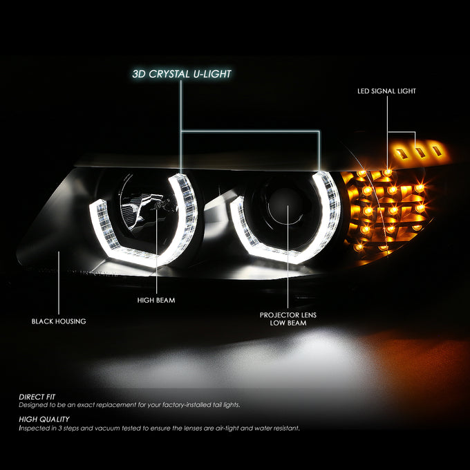 Dual 3D Crystal LED Turn Signal Projector Headlight<br>09-12 BMW E90 3-Series