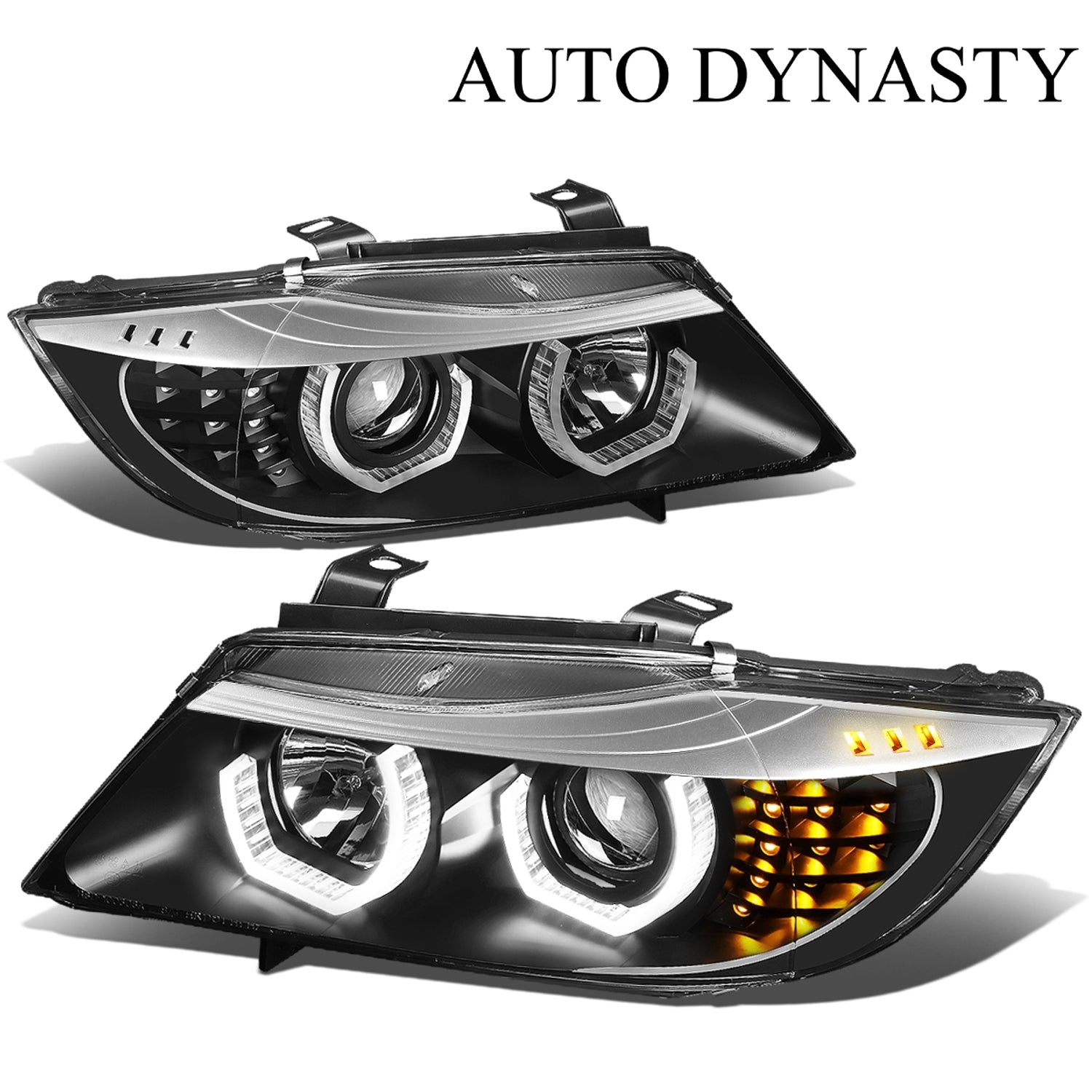 Dual 3D Crystal LED Turn Signal Projector Headlight<br>06-08 BMW E90 323i, 325i, 328xi, 330i