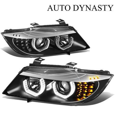 Dual 3D Crystal LED Turn Signal Projector Headlight<br>06-08 BMW E90 323i, 325i, 328xi, 330i