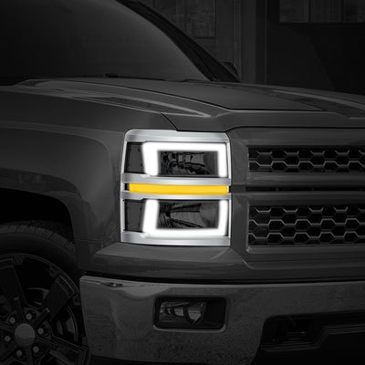 Box-Style LED DRL Sequential Headlight+Bumper Lamp <br>14-15 Chevy Silverado 1500