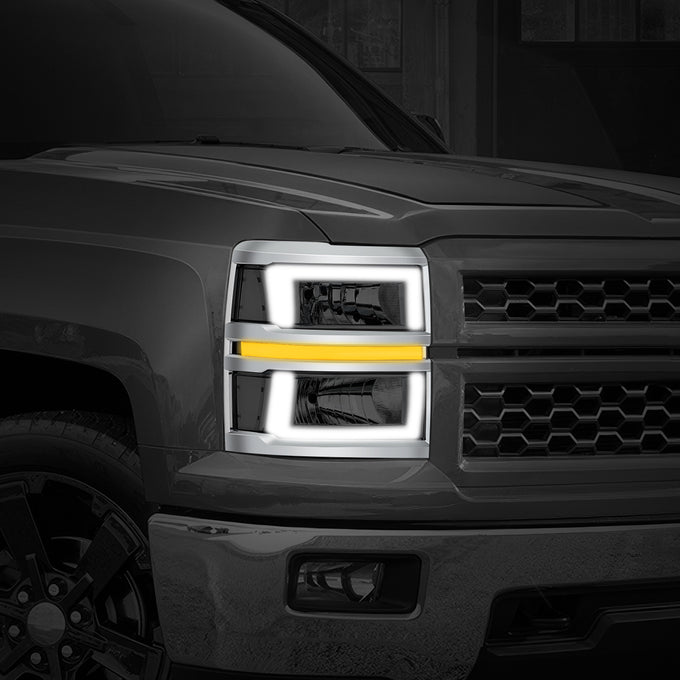 Box-Style LED DRL Sequential Headlight+Bumper Lamp <br>14-15 Chevy Silverado 1500