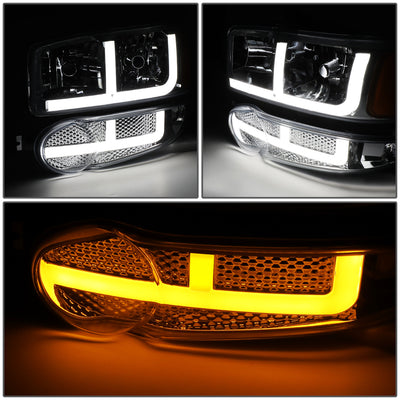 4PCS Switchback LED DRL Headlights+Bumper Lamps <br>01-07 GMC Sierra C3, Yukon/XL 1500/Denali
