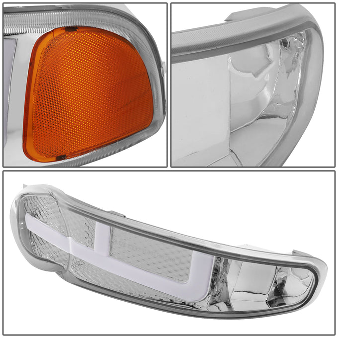 4PCS Switchback LED DRL Headlights+Bumper Lamps <br>01-07 GMC Sierra C3, Yukon/XL 1500/Denali