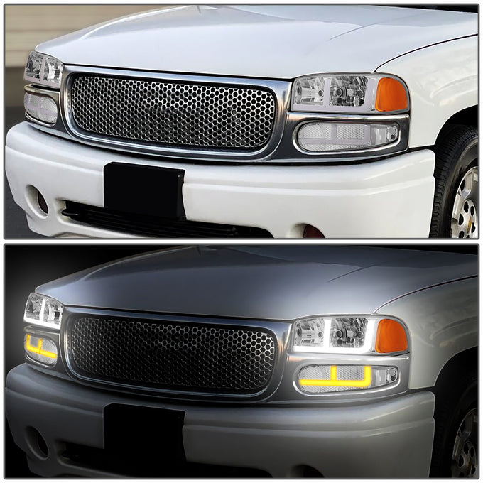 4PCS Switchback LED DRL Headlights+Bumper Lamps <br>01-07 GMC Sierra C3, Yukon/XL 1500/Denali