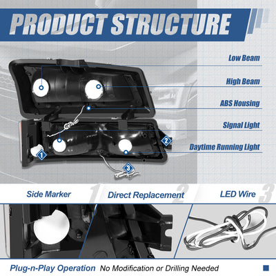 LED DRL Bumper Lamp+Headlights <br>03-07 Chevy Silverado, Avalanche