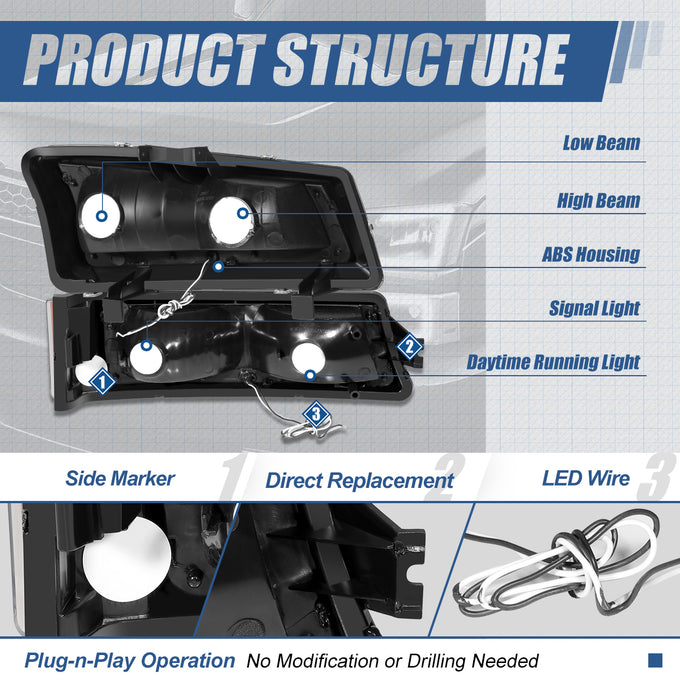 LED DRL Bumper Lamp+Headlights <br>03-07 Chevy Silverado, Avalanche