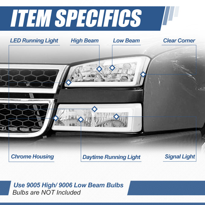 LED DRL Bumper Lamp+Headlights <br>03-07 Chevy Silverado, Avalanche