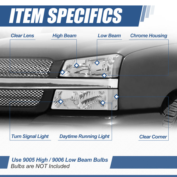 Factory Style Headlights Assembly <br>03-06 Chevy Silverado 1500 2500 HD Avalanche 3500