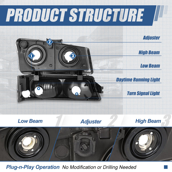 Factory Style Headlights Assembly <br>03-06 Chevy Silverado 1500 2500 HD Avalanche 3500