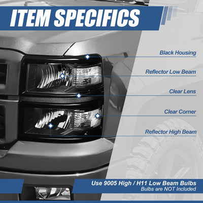 Factory Style Headlights Assembly <br>14-15 Chevy Silverado 1500