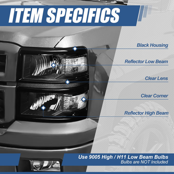 Factory Style Headlights Assembly <br>14-15 Chevy Silverado 1500