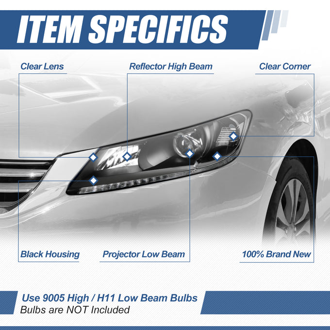 Factory Style Projector Headlights Assembly <br>13-15 Honda Accord 4-Door