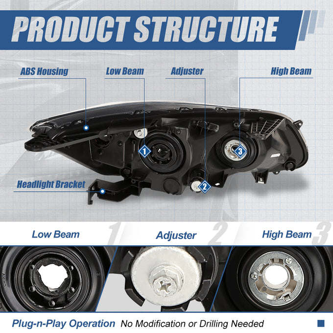 Factory Style Projector Headlights Assembly <br>13-15 Honda Accord 4-Door