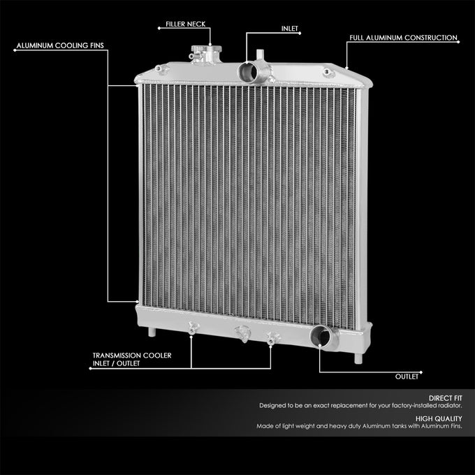 2-Rows Aluminum Cooling Radiator <br>92-00 Honda Civic, 93-97 Del Sol, 94-01 Integra