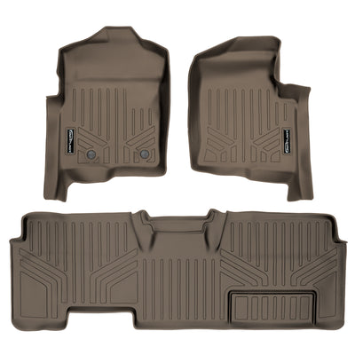 Floor Mats 2 Row Liner Set Tan <br> 11-14 Ford F-150 SuperCab (With Non-Flow Console)