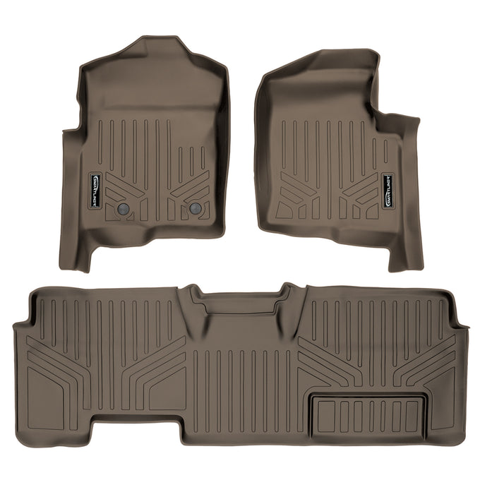 Floor Mats 2 Row Liner Set Tan <br> 11-14 Ford F-150 SuperCab (With Non-Flow Console)