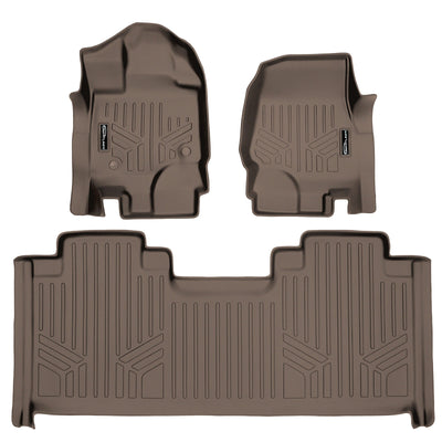 Floor Mats 2 Row Liner Set Tan <br> 15-22 Ford F-150 SuperCab With Front Bucket Seats