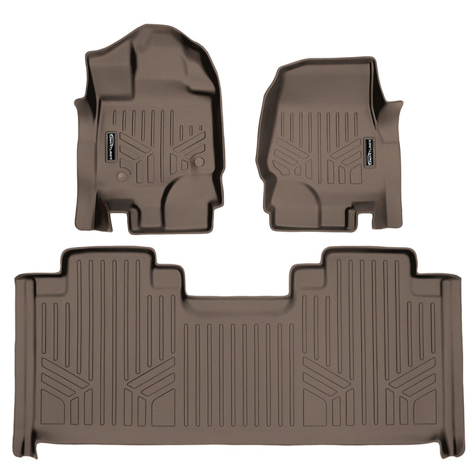 Floor Mats 2 Row Liner Set Tan <br> 15-22 Ford F-150 SuperCab With Front Bucket Seats