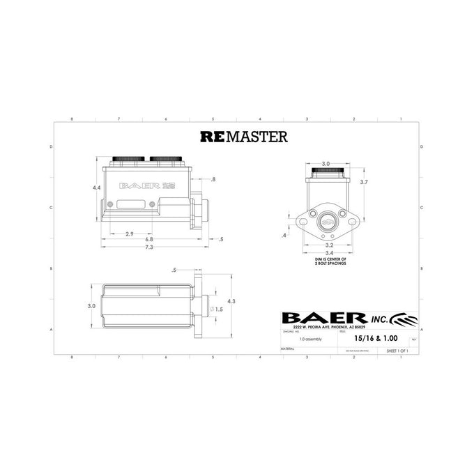 2-Bolt GM/Ford Master Cyl, 1in bore, Right port.<br>Baer Remaster 1.000in Bore, Right, Polished