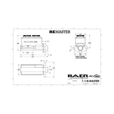 2-Bolt GM/Ford Master Cyl, 1-1/8in bore, Right port.<br>Baer Remaster 1-1/8in Bore, Right, Black