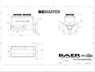 4-Bolt Mopar Master Cyl, Black, 1in bore, Left port<br>Baer Remaster 1.000in Bore, Left, Black