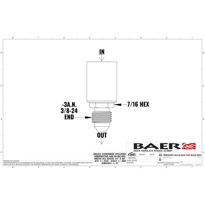 Pressure Residual Valve - 10LB, -3AN Fittings<br>Billet Aluminum, Black Anodized Finish
