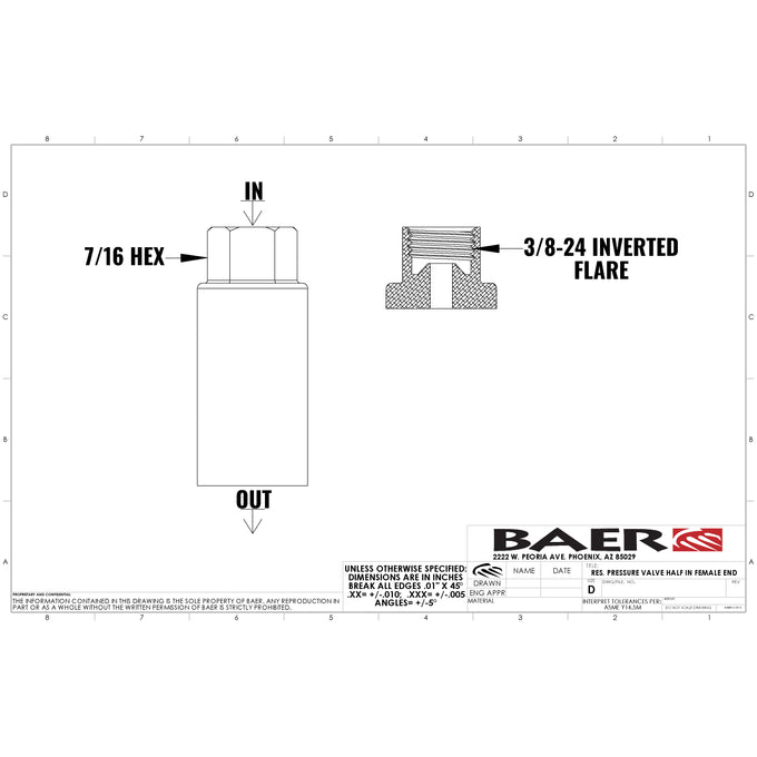 Pressure Residual Valve - 10LB, 3/8 IFF Fittings<br>Billet Aluminum, Black Anodized Finish