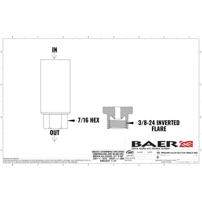 Pressure Residual Valve - 10LB, 3/8 IFF Fittings<br>Billet Aluminum, Black Anodized Finish