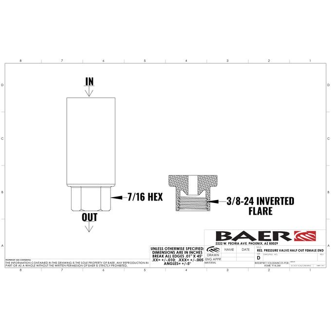 Pressure Residual Valve - 10LB, 3/8 IFF Fittings<br>Billet Aluminum, Black Anodized Finish