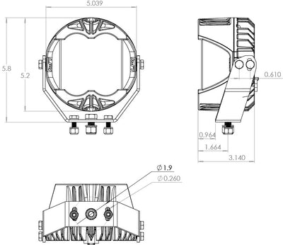 LP4 Pro Driving/Combo LED Light Pod Pair <br> Length 5.1in X Depth 3.2in X Height 5.1in