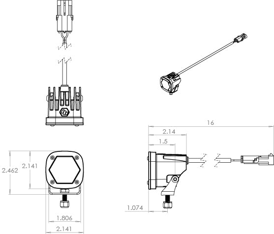 LED Light Pods S1 Wide Cornering White Single <br> Length 2.1in X Depth 2.1in X Height 2.1in
