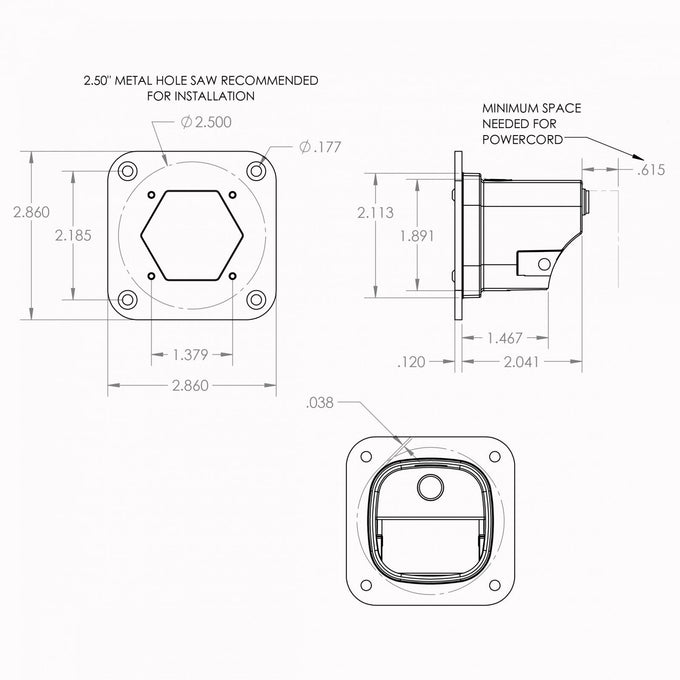 S1 Flush Mount Work/Scene LED Light Pod <br> Length 2.1in X Depth 2.1in X Height 2.1in