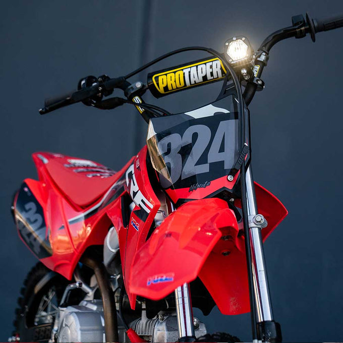 S1 Wide Cornering Electric Start Pit Bike LED Light <br> Length 2.1in X Depth 2.1in X Height 2.1in