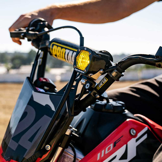 S1 Wide Cornering Electric Start Pit Bike LED Light <br> Length 2.1in X Depth 2.1in X Height 2.1in