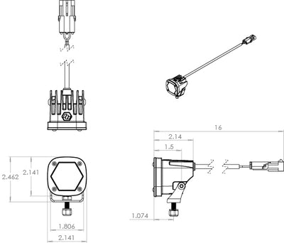 LED Light Pod S1 Wide Cornering White Pair <br> Length 2.1in X Depth 2.1in X Height 2.1in