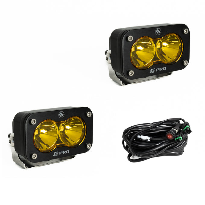 S2 Pro Black LED Auxiliary Light Pod Pair <br> Length 2.93in X Depth 1.68in X Height 1.76in