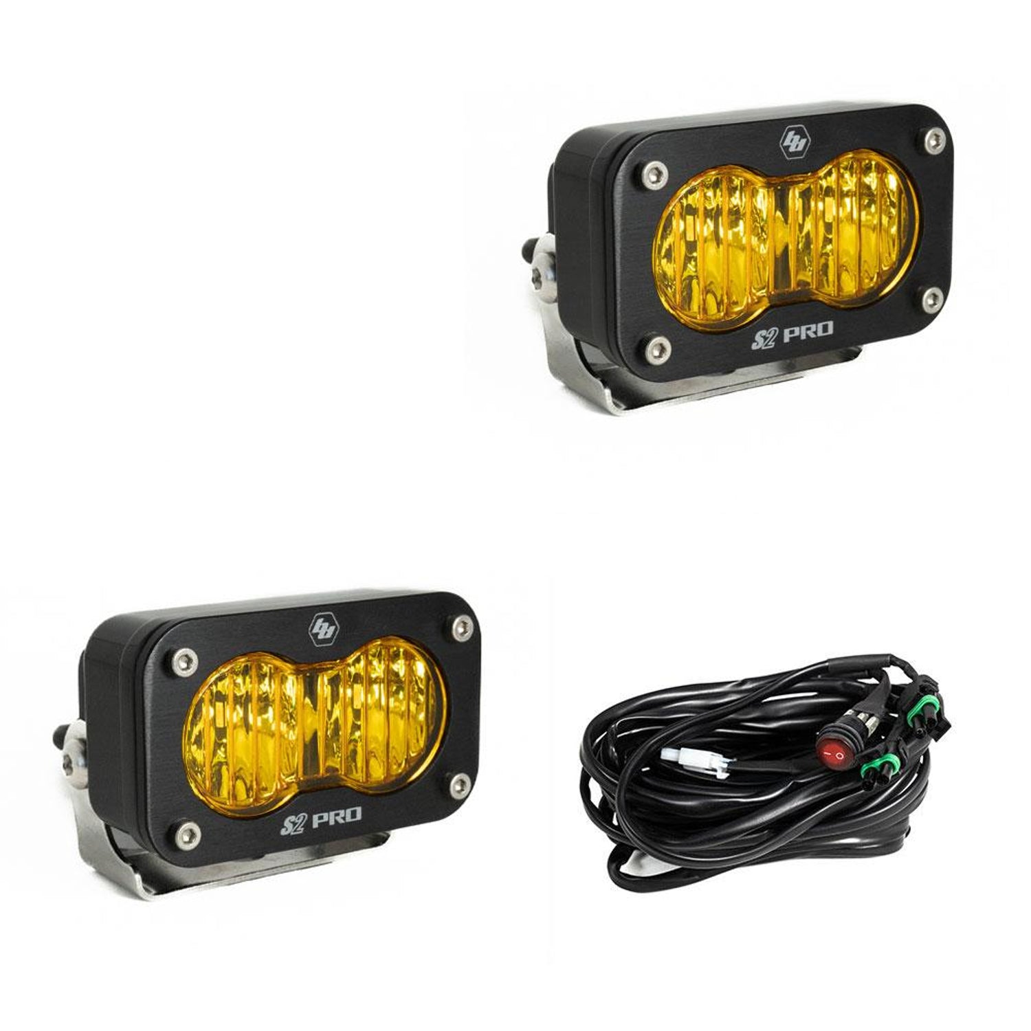 S2 Pro Black LED Auxiliary Light Pod Pair <br> Length 2.93in X Depth 1.68in X Height 1.76in