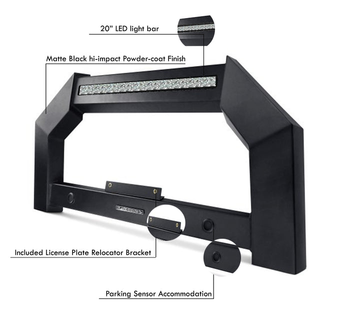 Armour Matte Black Bull Bar with LED Lights <br> 14-19 Toyota Highlander