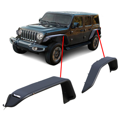 Black Steel Full Set of Tubular Fender Flares <br> 18-24 Jeep Wrangler